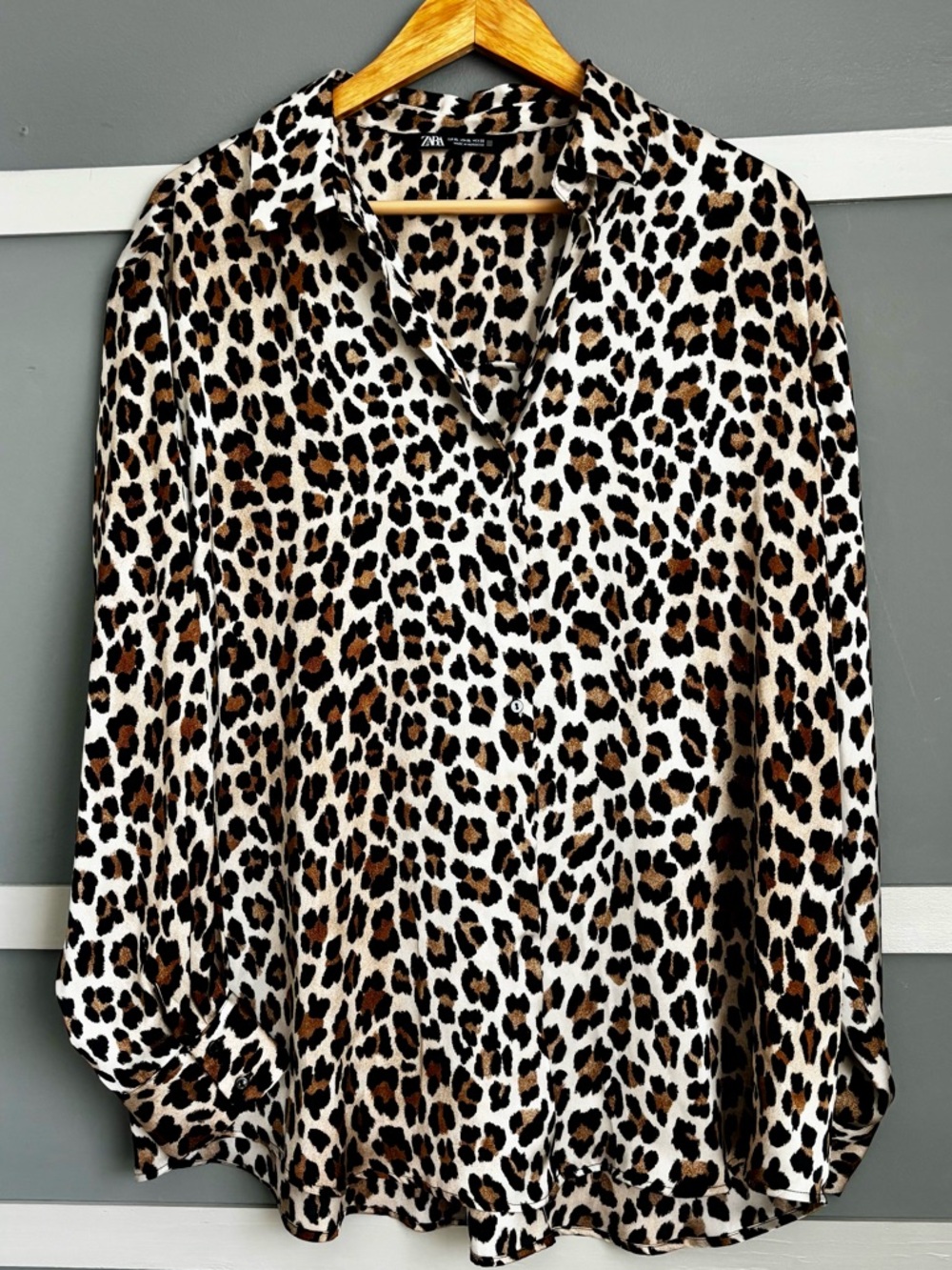 Zara Leopard Print Button-Down Shirt - Brown/Black/Cream